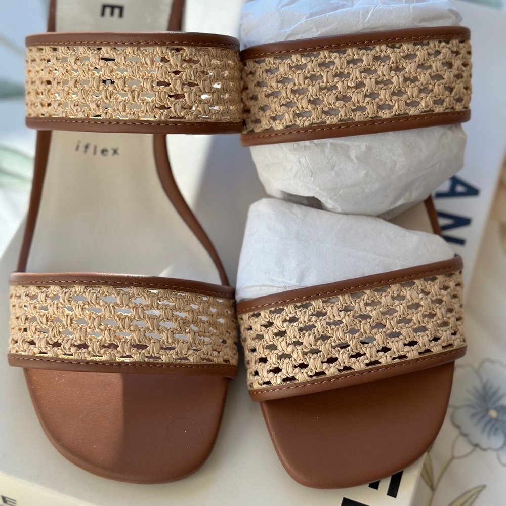 NEW in Box Anne Klein Brooke Natural Woven & Leather Slide Sandals 9M Coastal - Picture 13 of 15